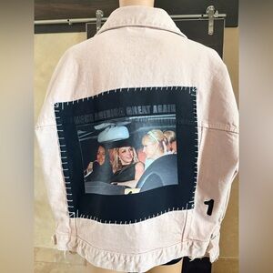 Upcycled Zara Make America Great Again Peach Distressed Denim Jacket Size L
